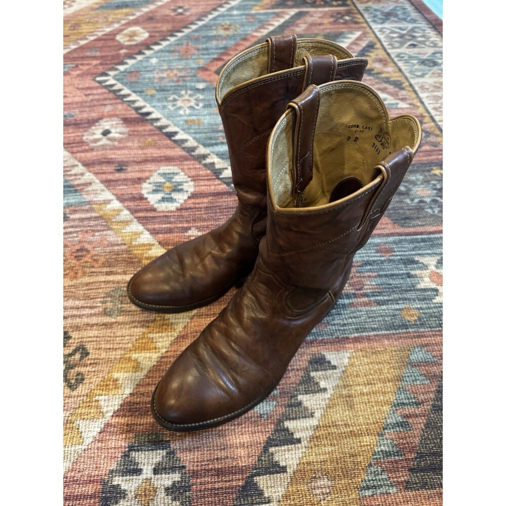 Justin 3163 Mens 8 D Chestnut Roper Boot Marbled Deerlite Leather Excellent Cond
